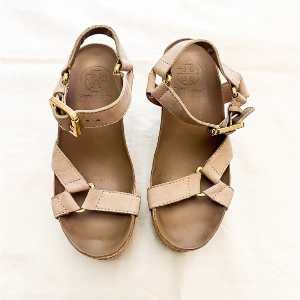 Tory Burch Brenden Crocodile-Embossed Platform Wedge Sandals Size 5